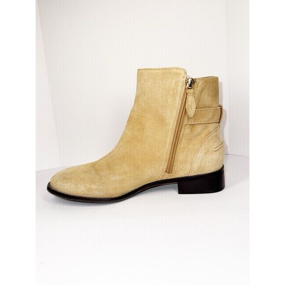 Talbots Tish  Ankle Boots Buckle Bootie Beige Suede Leather Zip Low Block Heel 8 - Picture 12 of 16
